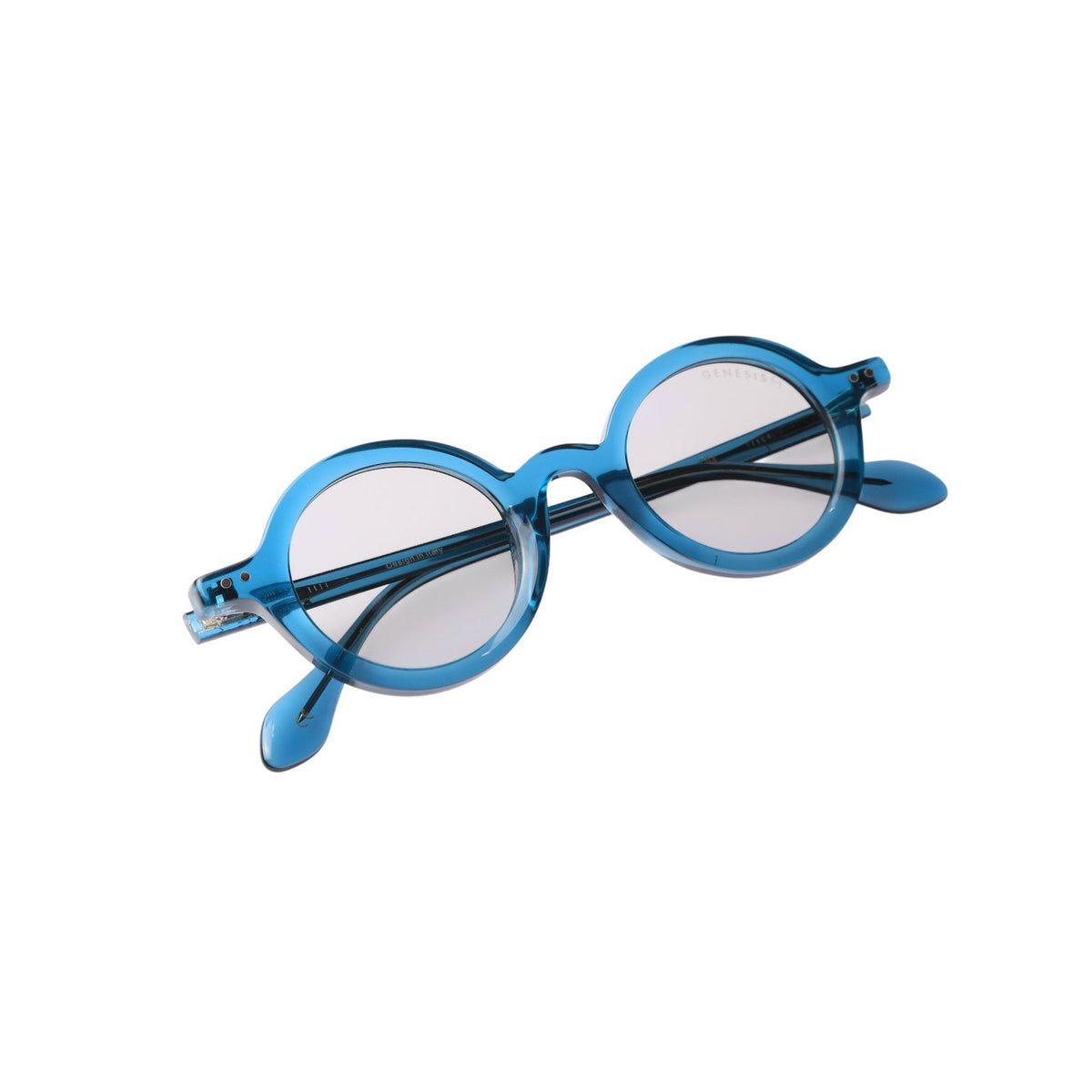 GENESIS Glamoure Glare Sunglasses Crystal Mystic Blue Round Acetate/Light Gray