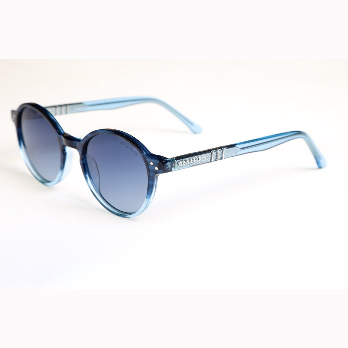 GENESIS Dubai 2026 – Polarized Round Sunglasses | Blue Acetate Frame with Caribbean Hues, UV400 Protection